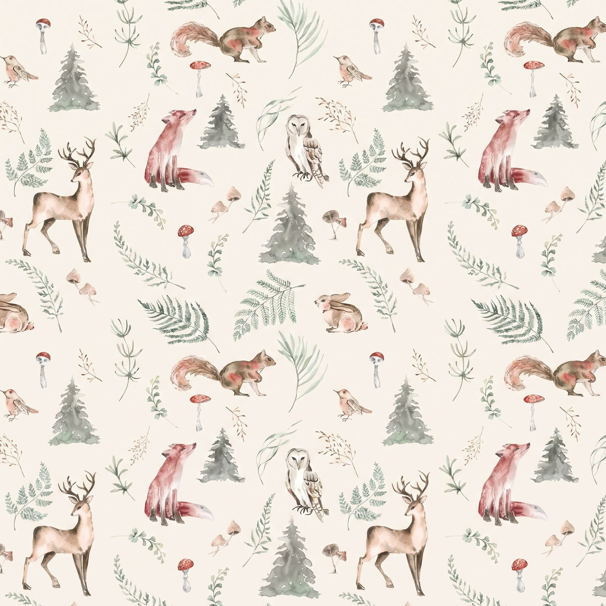 Animaux de la forêt, fond blanc – motif à plat
