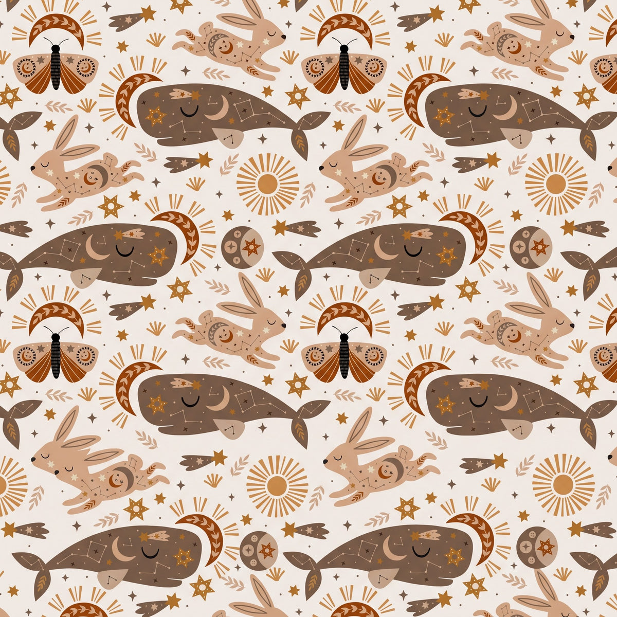 Céleste lapins et baleines – motif à plat