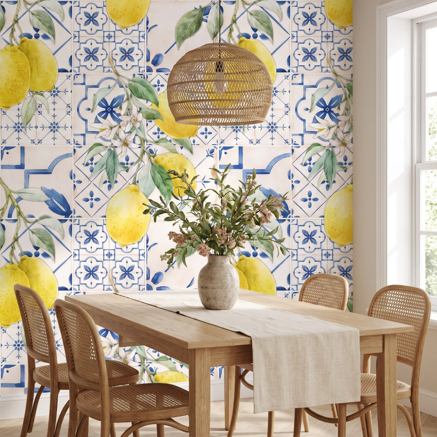 Citrons aquarelle, carreaux siciliens