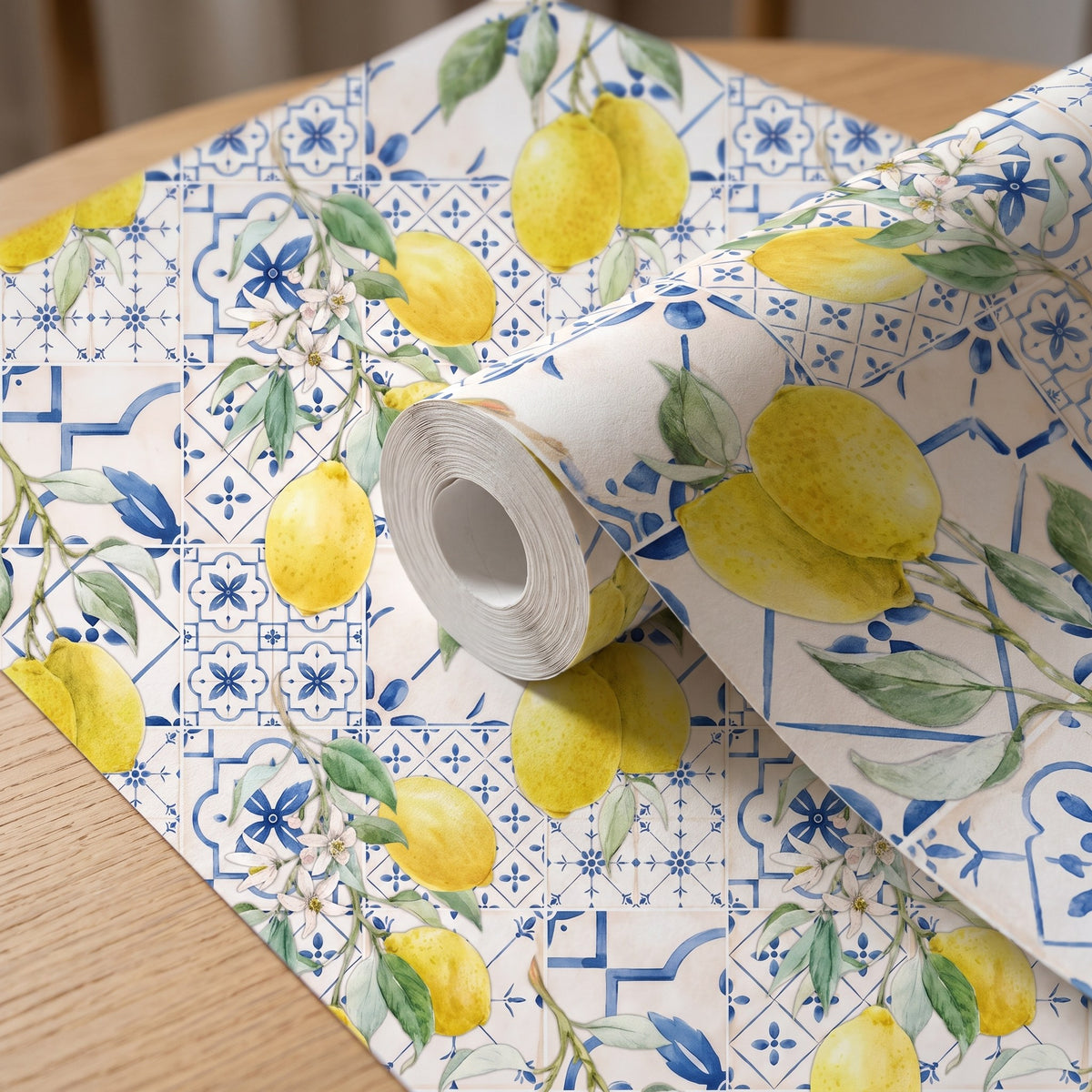 Citrons aquarelle, carreaux siciliens – rouleau