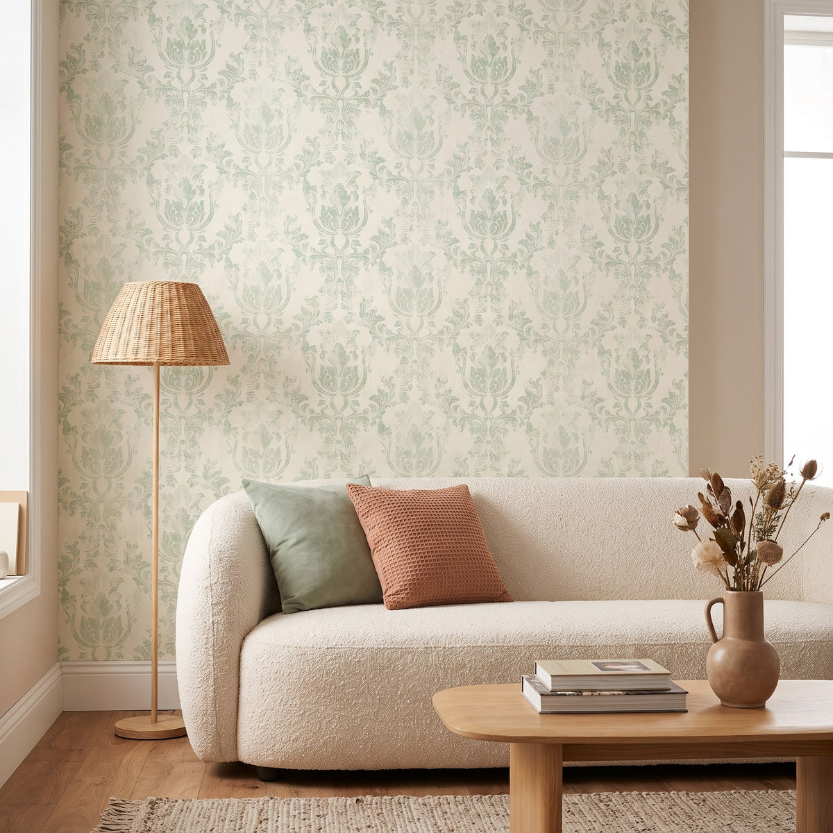 Damassé vert vintage – seconde ambiance