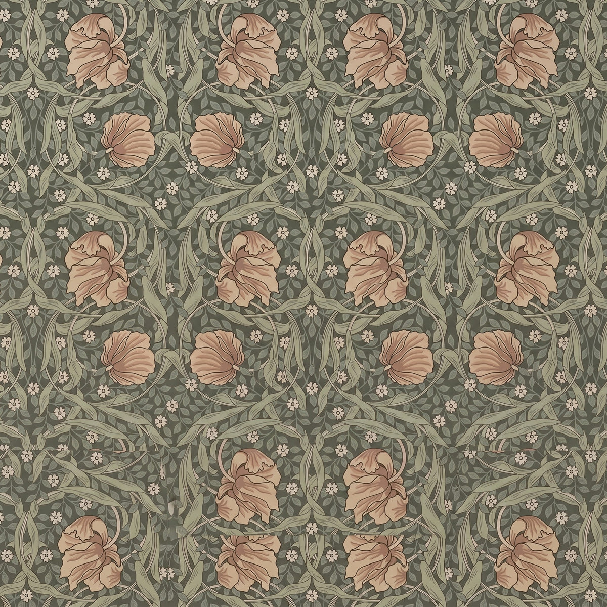 Feuillage vert style Arts & Crafts – motif à plat