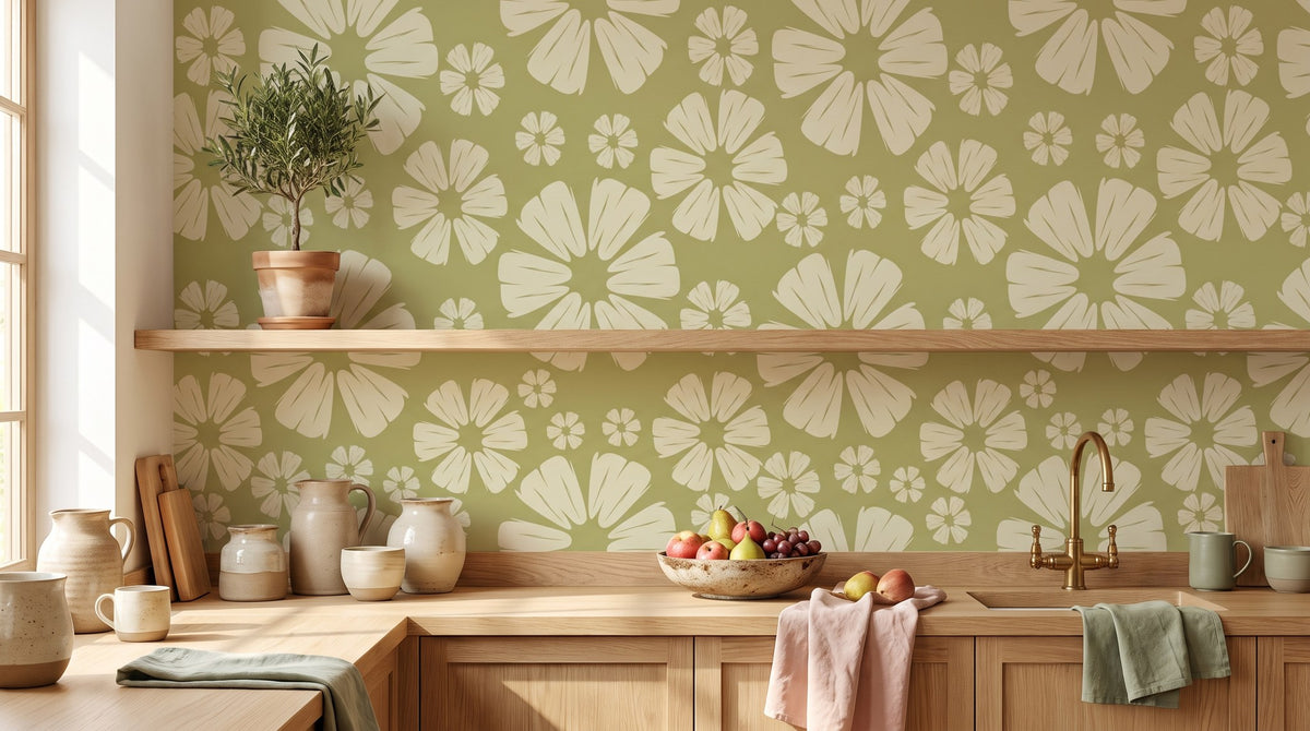 Floral mid-century vert olive – ambiance large