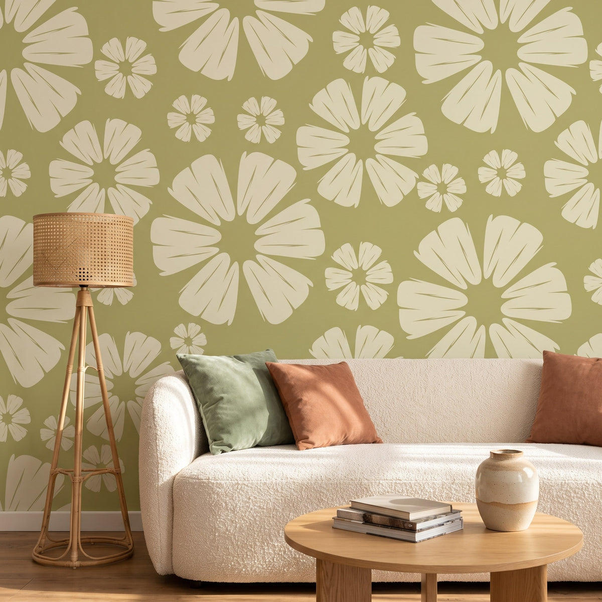 Floral mid-century vert olive – seconde ambiance