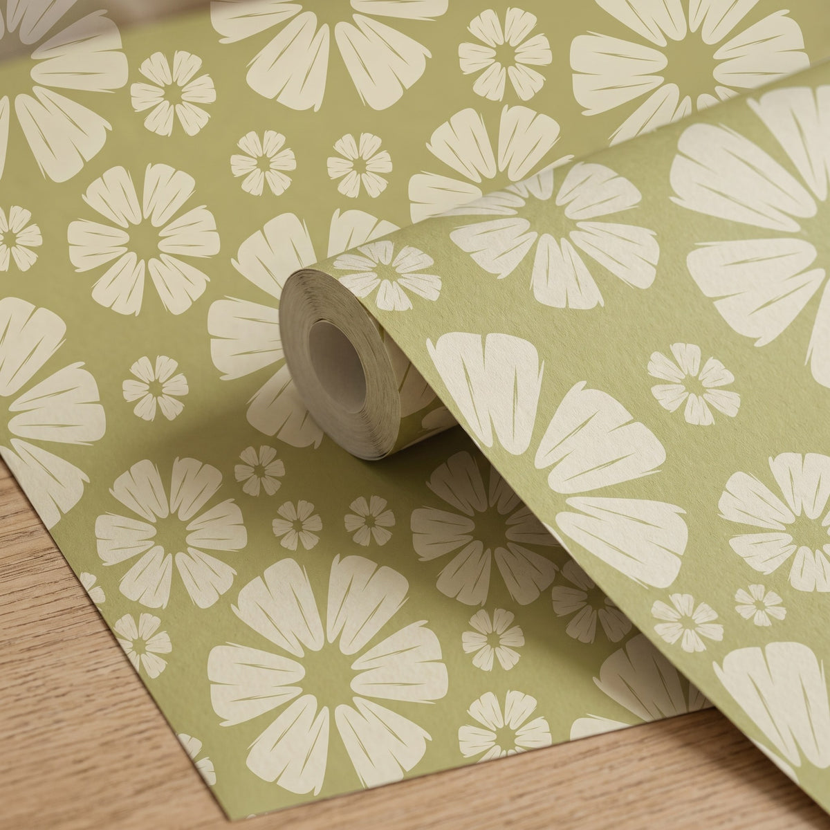 Floral mid-century vert olive – rouleau