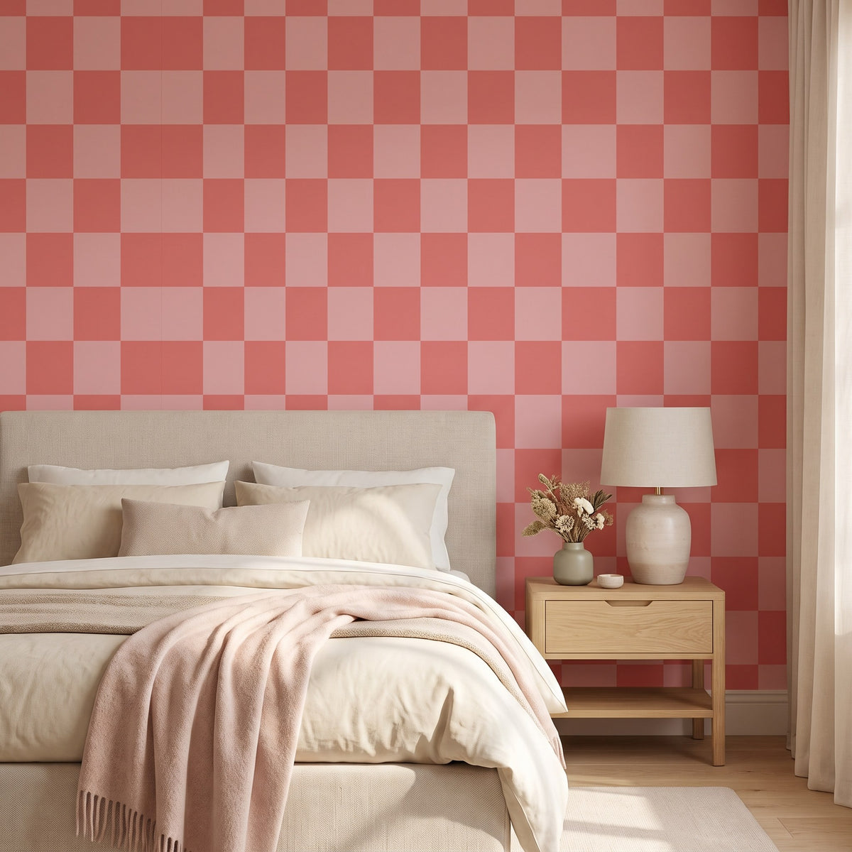 Grands carreaux rose et corail – seconde ambiance