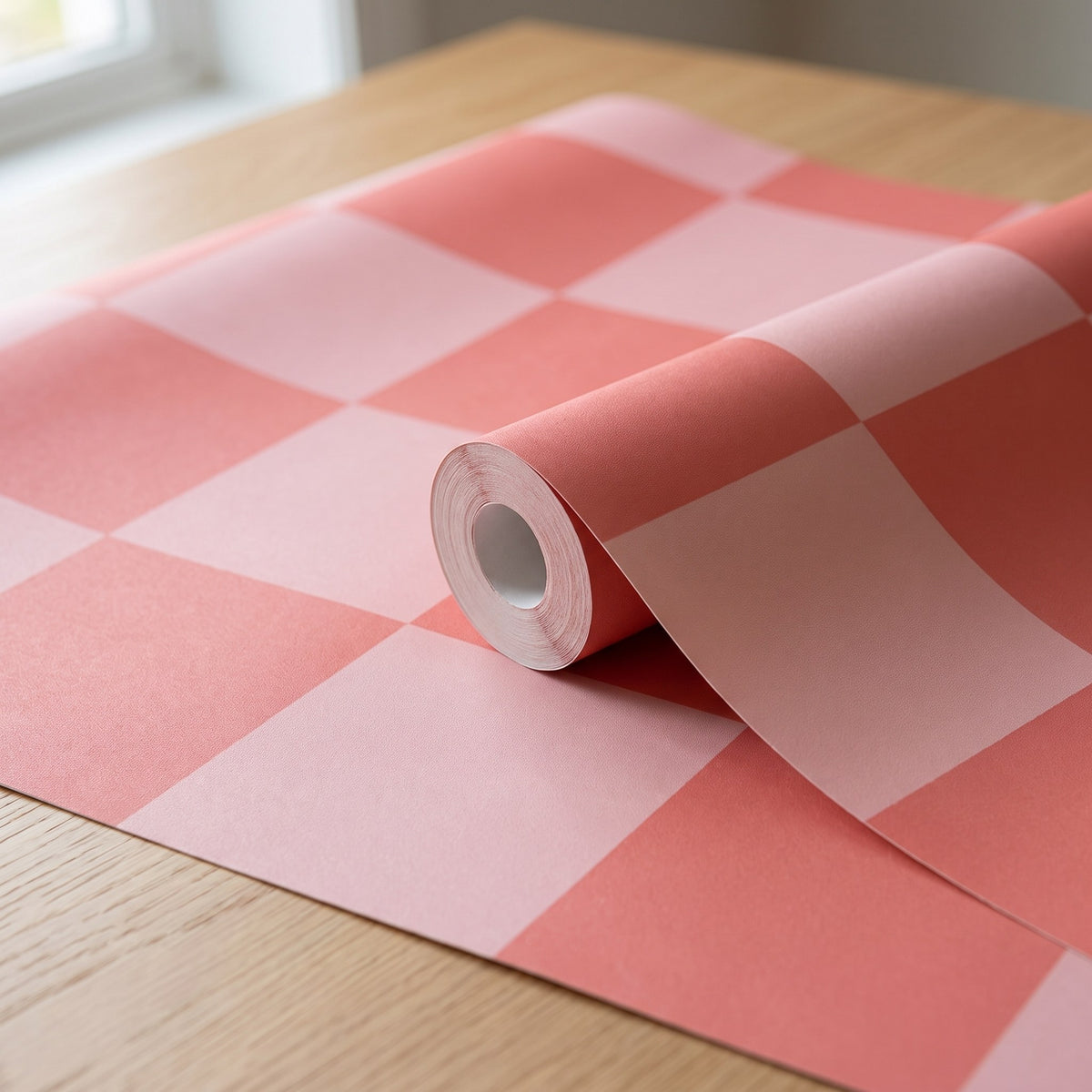Grands carreaux rose et corail – rouleau