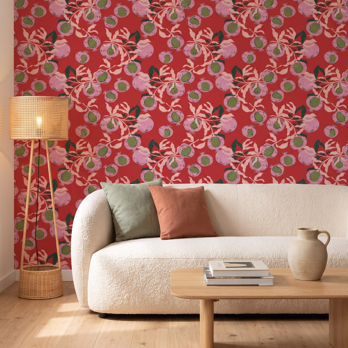 Grenades rouges et feuillage rose – seconde ambiance