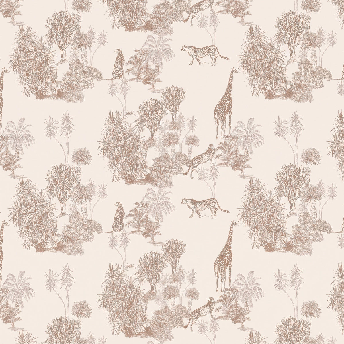 Jungle minimaliste, girafes et guépards – motif à plat