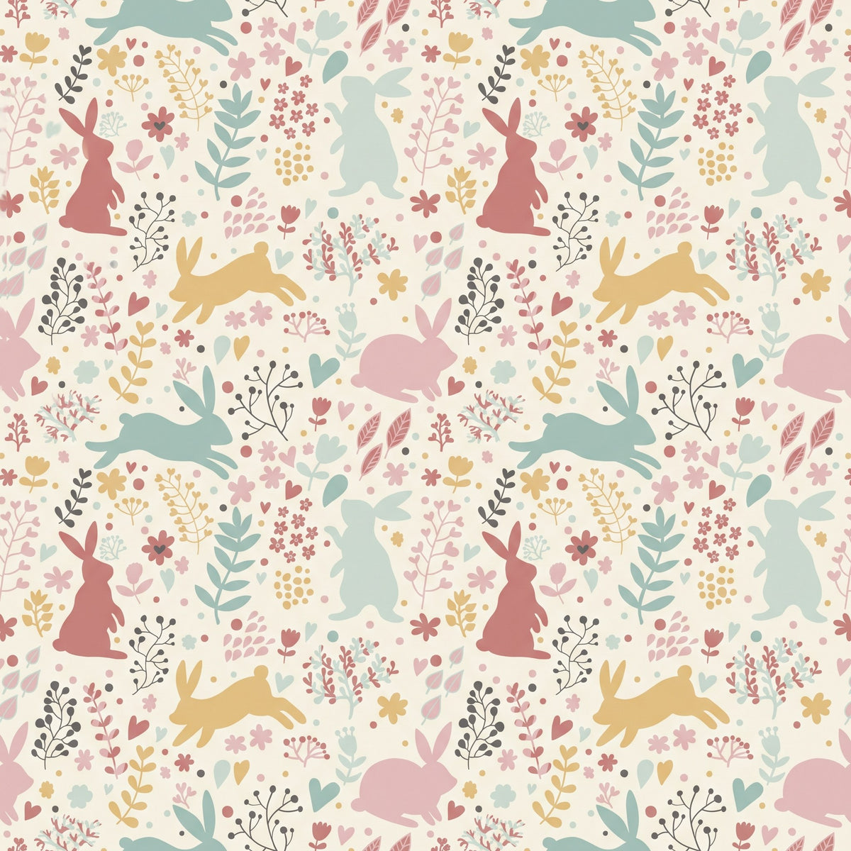 Lapins et animaux de la forêt – motif à plat