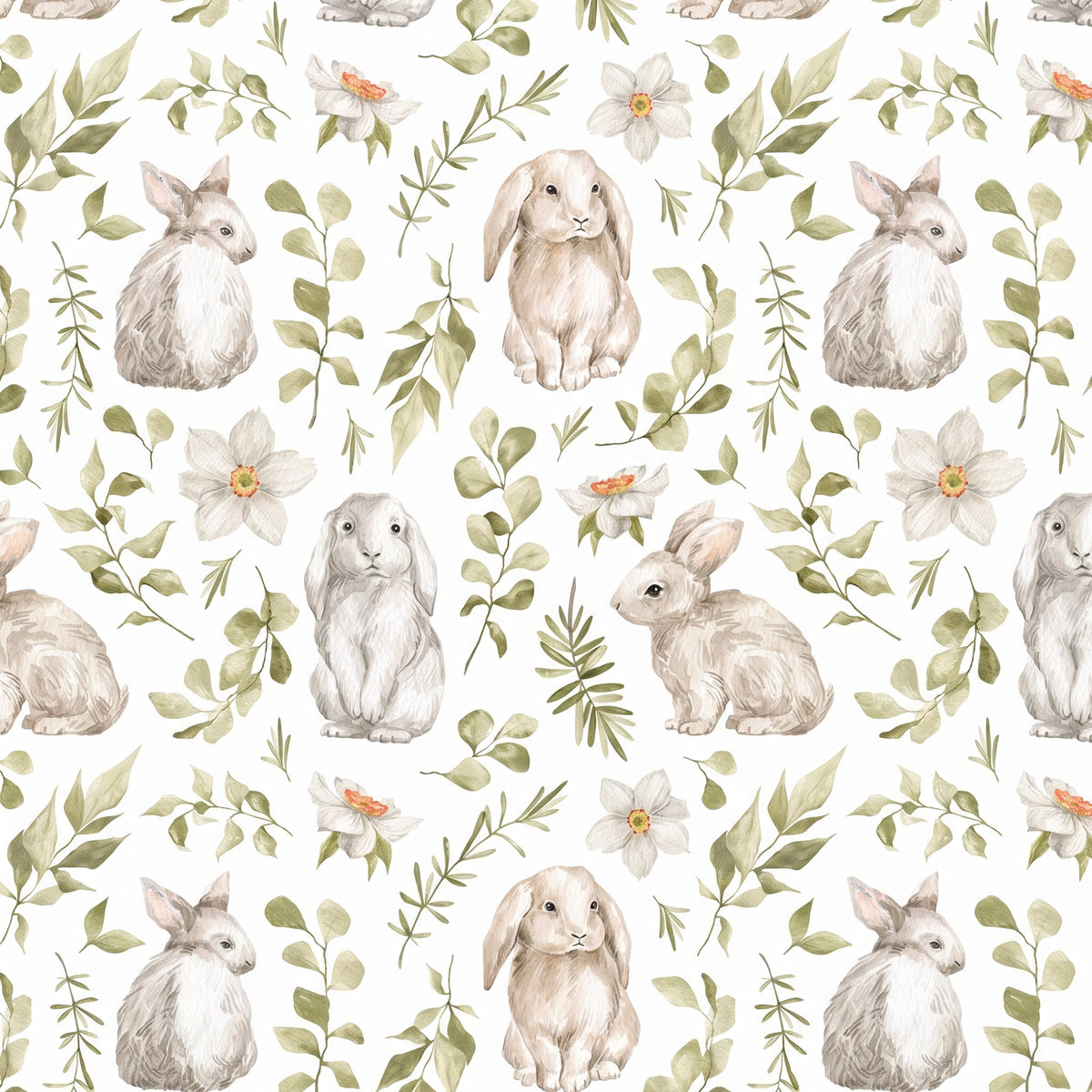 Lapins et fleurs – motif à plat