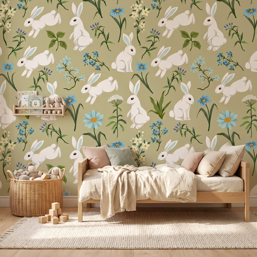 Lapins et fleurs printanières