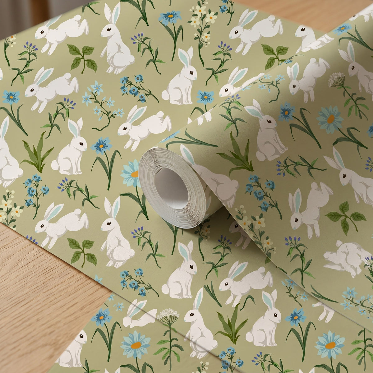 Lapins et fleurs printanières – rouleau