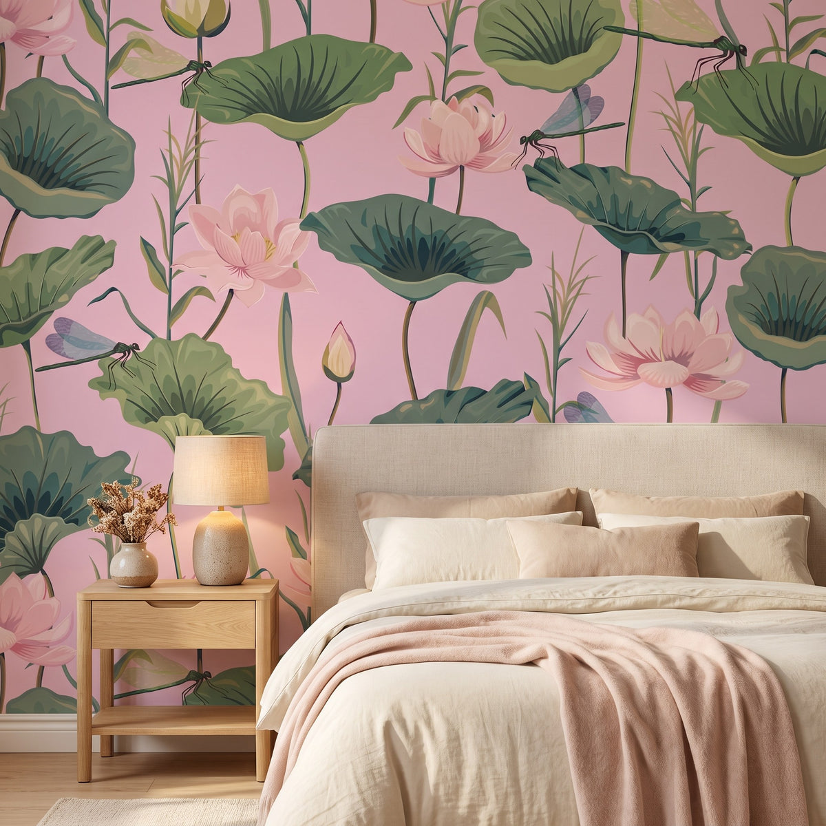 Libellules et feuillage fond rose – seconde ambiance