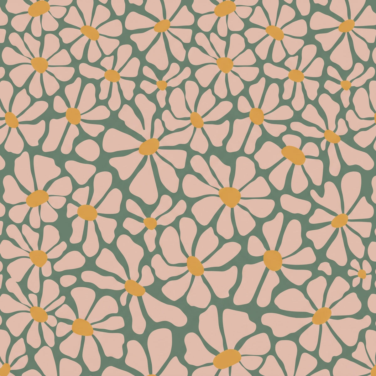 Marguerites rétro sauge et rose – motif à plat