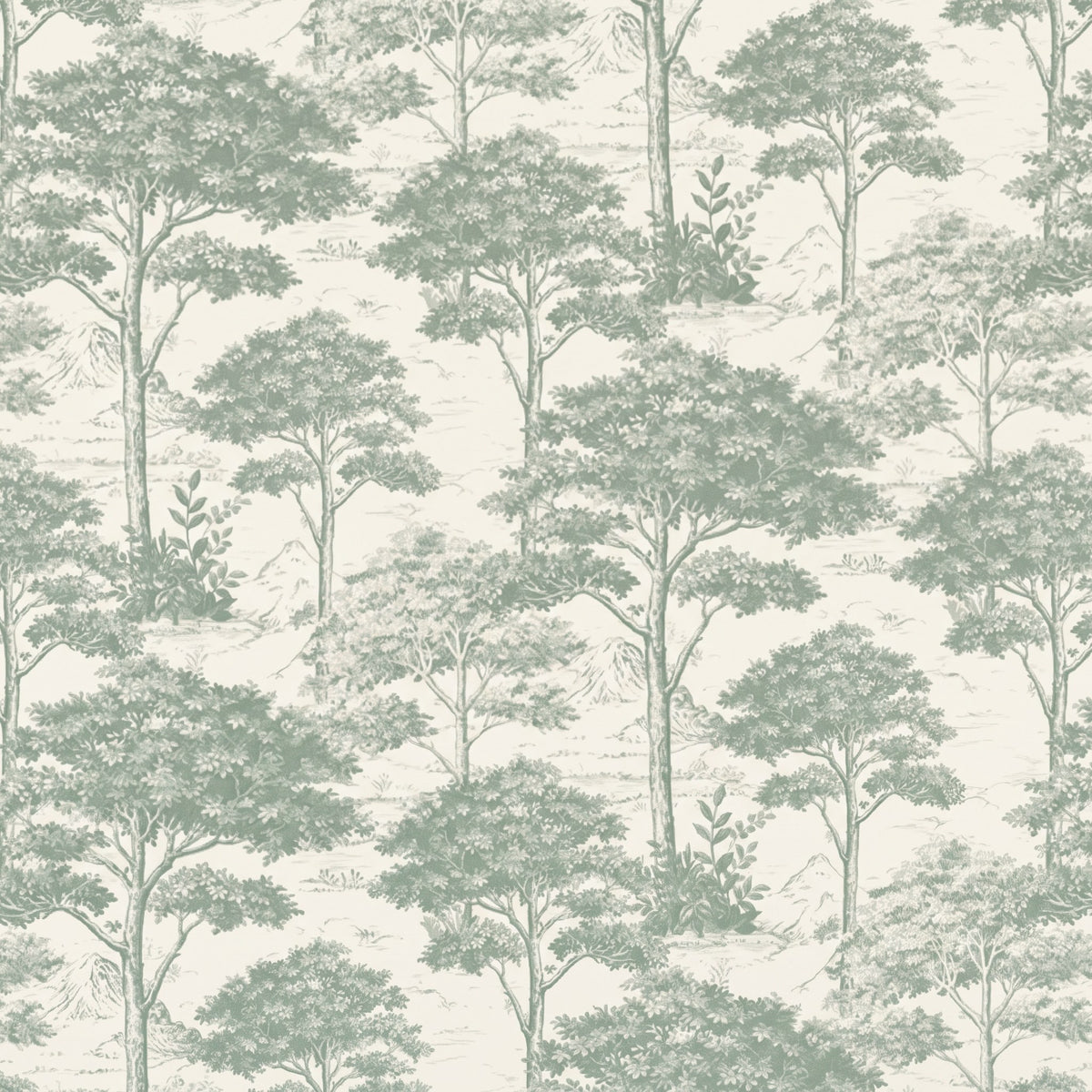 Paysage arboré vert et blanc – motif à plat
