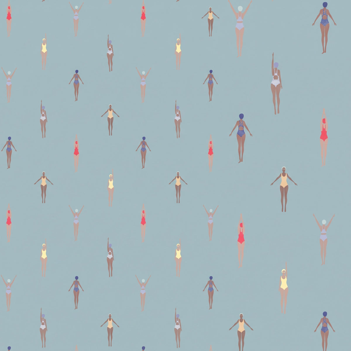 Piscine et nageuses – motif à plat