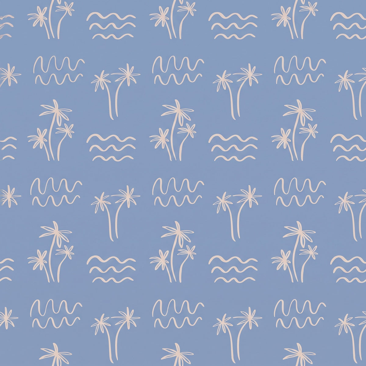 Plage bleue et palmiers – motif à plat