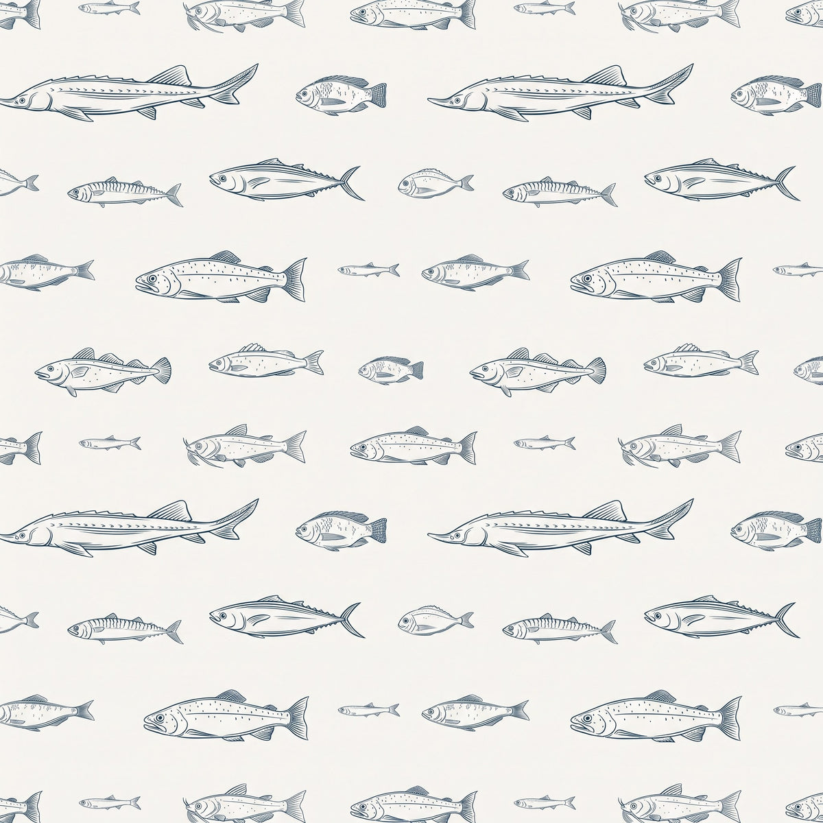 Poissons bleus, bord de mer – motif à plat