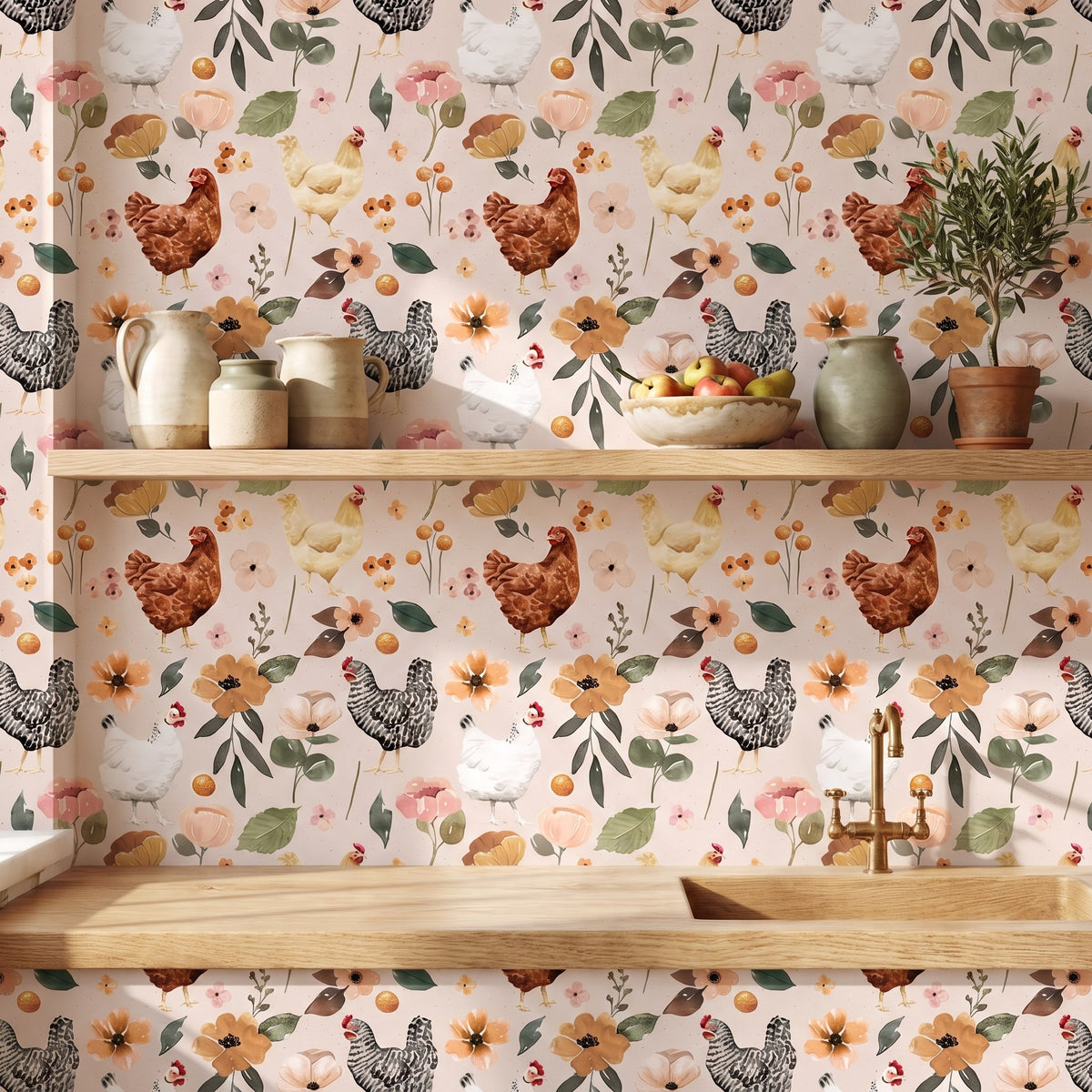 Poules et fleurs – ambiance principale