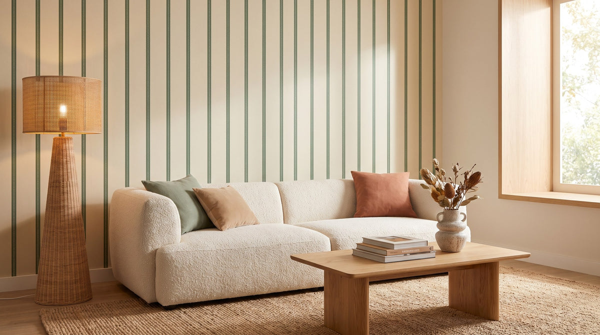 Rayures beige et vert rétro – ambiance large