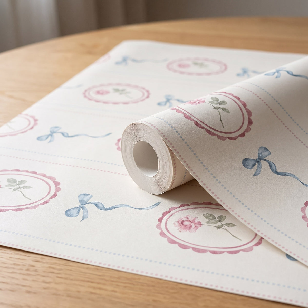 Rayures et nœuds rose et bleu – rouleau