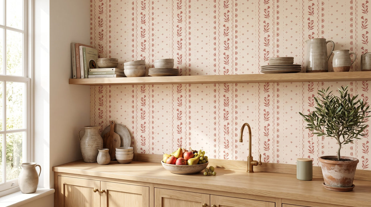 Rayures terracotta et fleurs – ambiance large