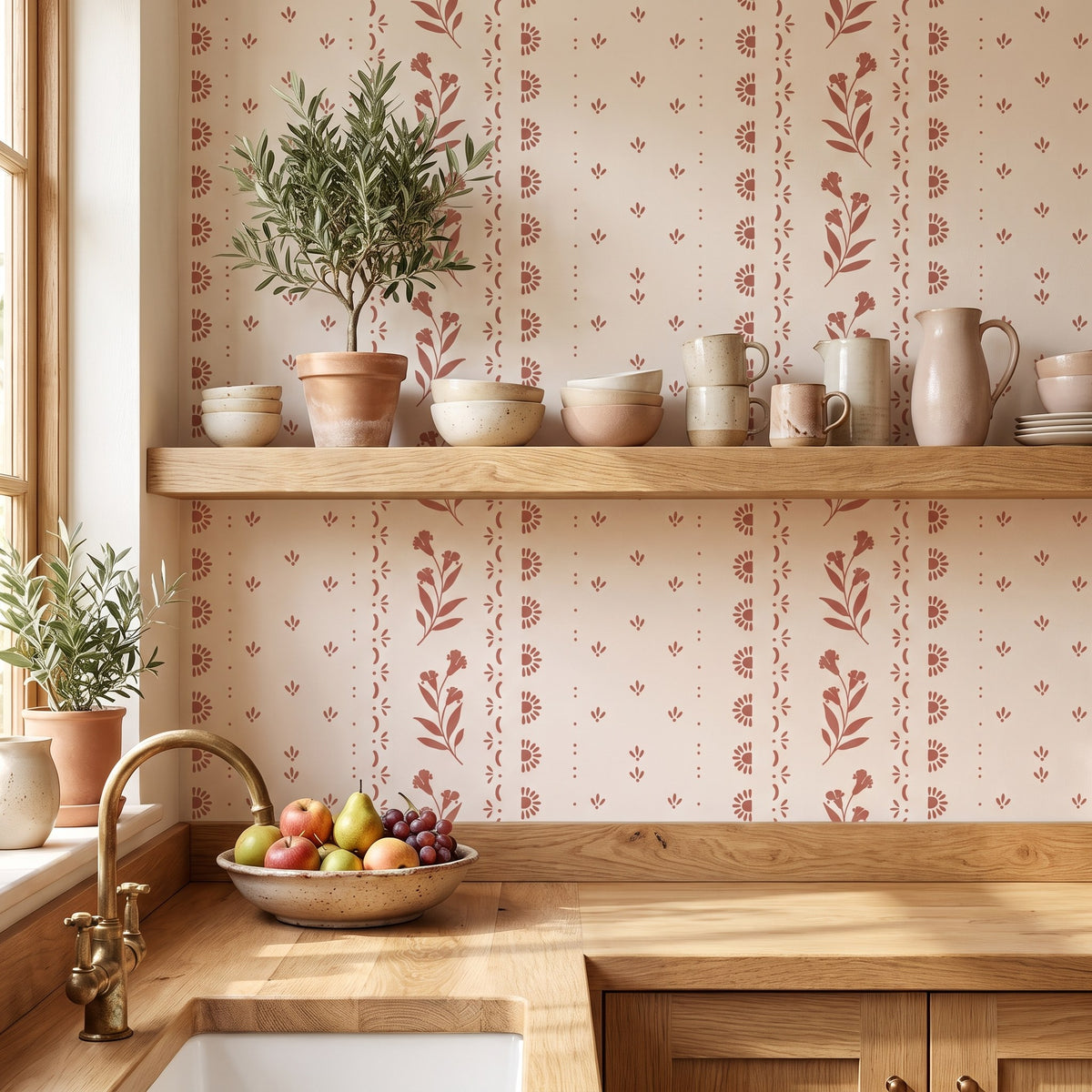 Rayures terracotta et fleurs – ambiance principale