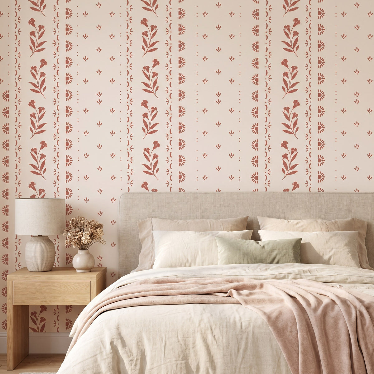 Rayures terracotta et fleurs – seconde ambiance