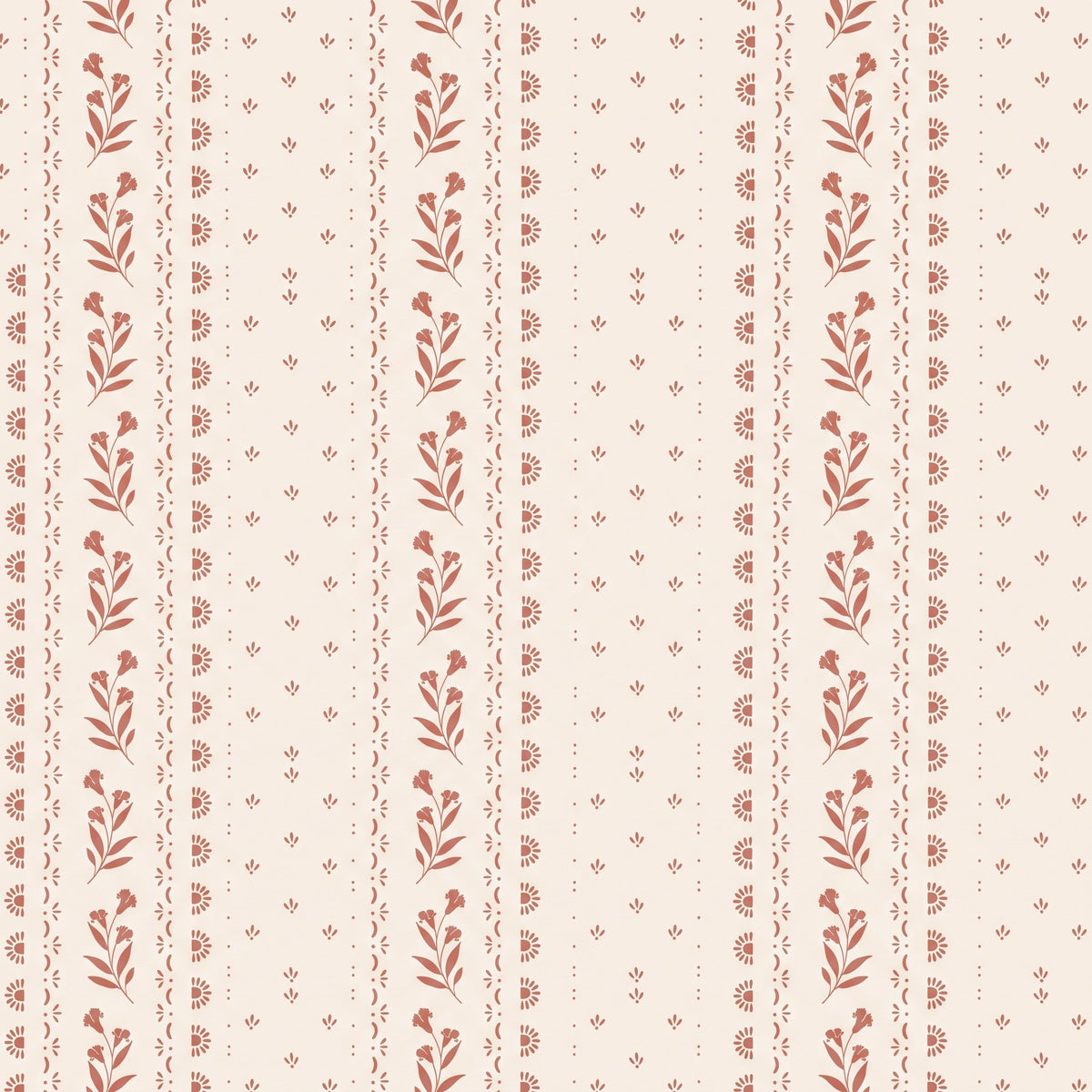 Rayures terracotta et fleurs – motif à plat