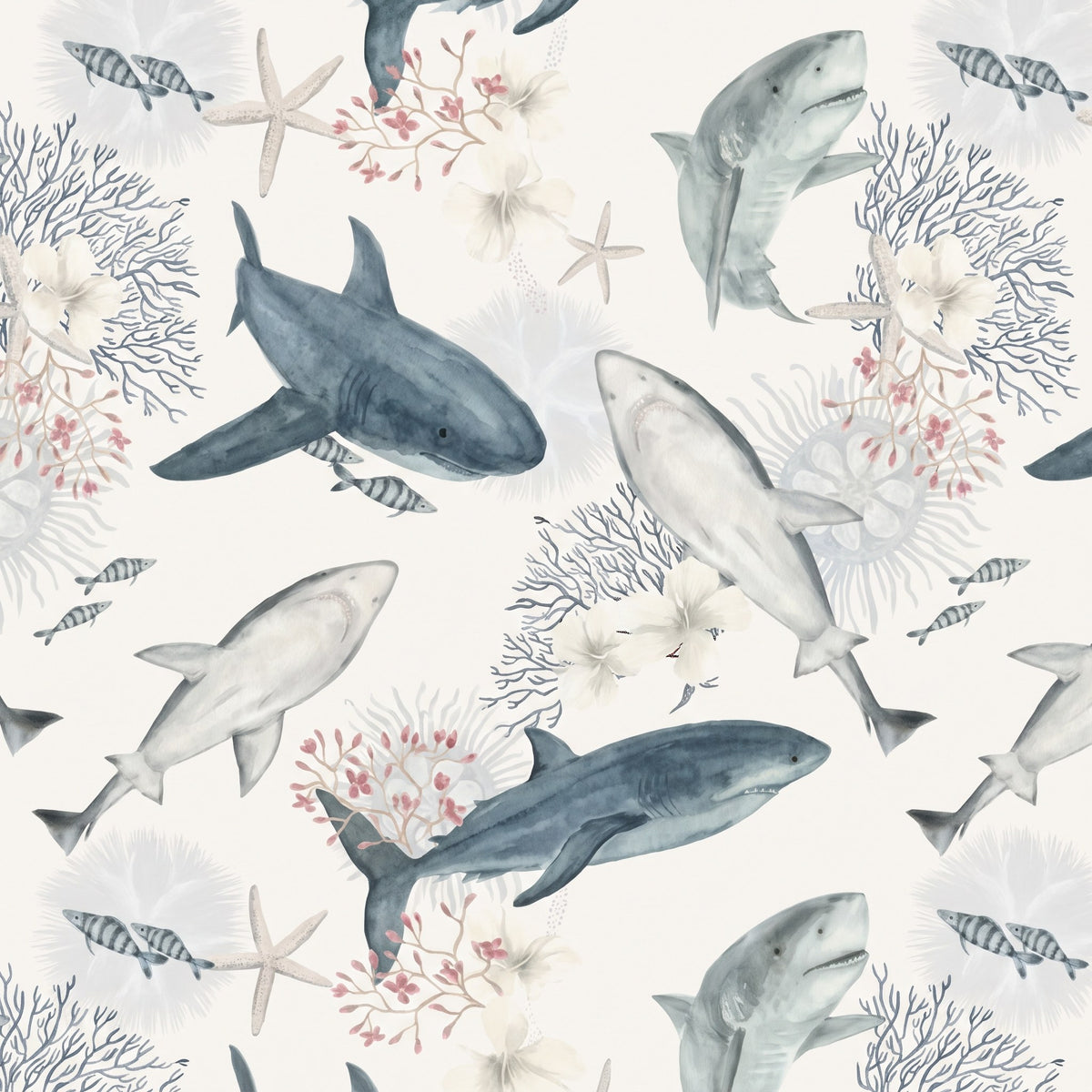 Requins et récifs coralliens – motif à plat