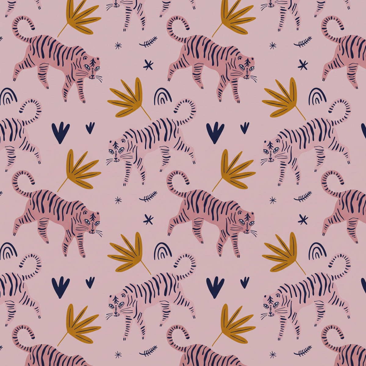 Tigres mignons sur fond rose – motif à plat
