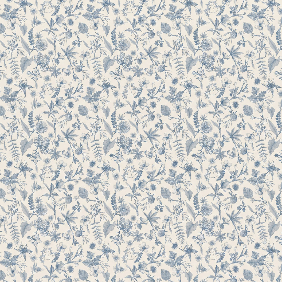 Toile de Jouy bleue et blanche – motif à plat