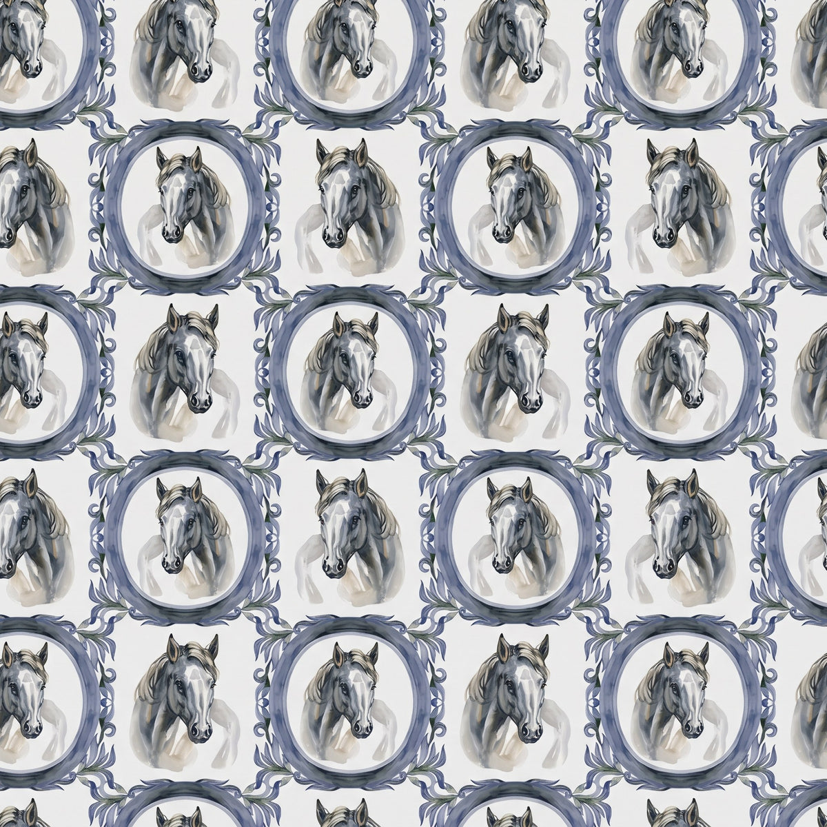 Toile de Jouy chevaux – motif à plat