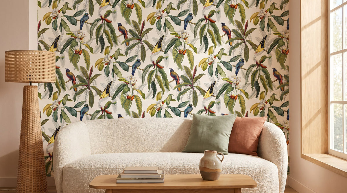 Tropical, fleurs et feuilles vertes – ambiance large