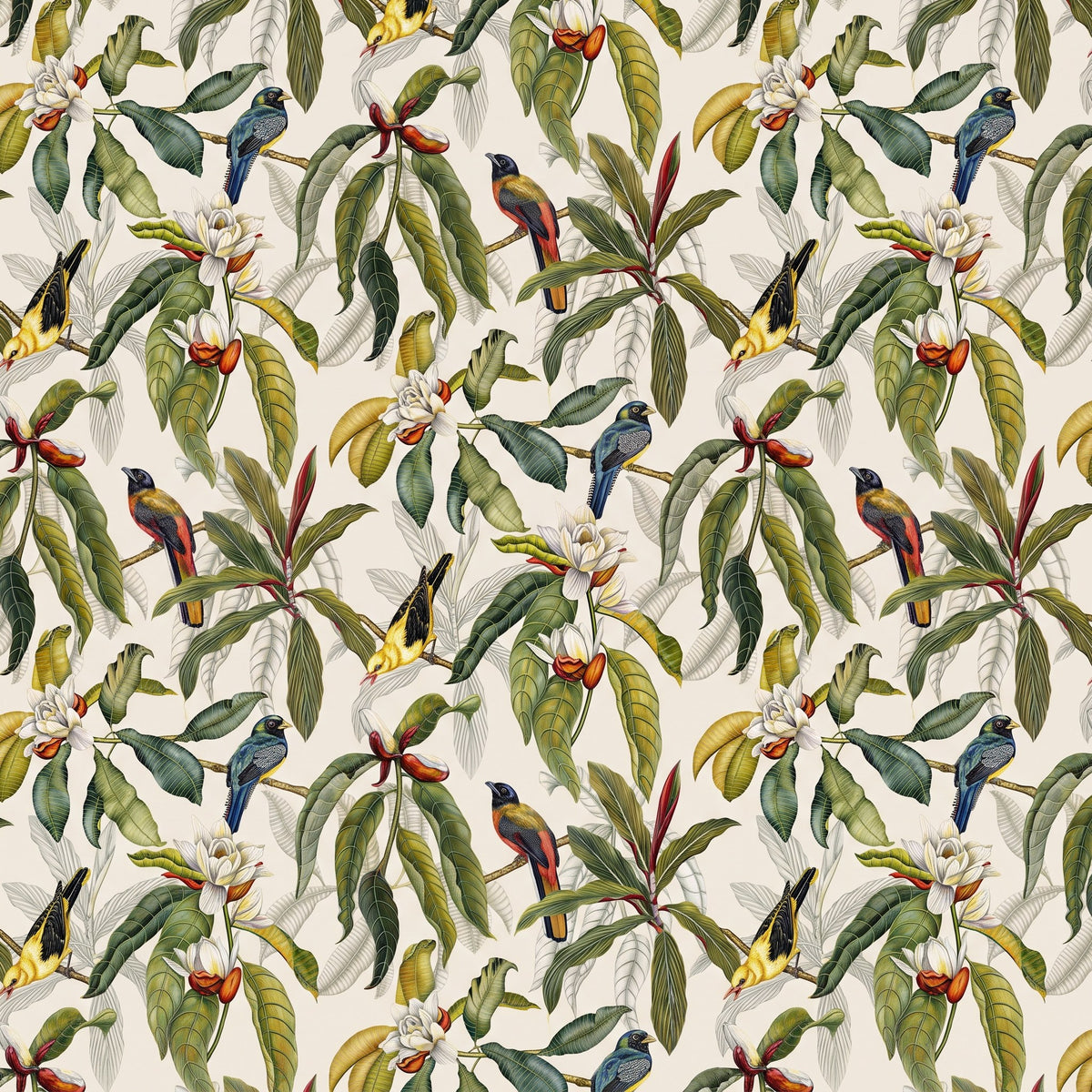 Tropical, fleurs et feuilles vertes – motif à plat