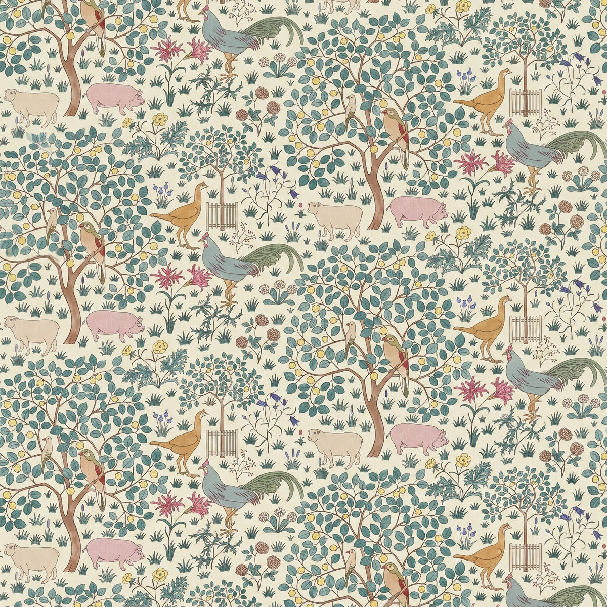 Verger, plantes et animaux – motif à plat