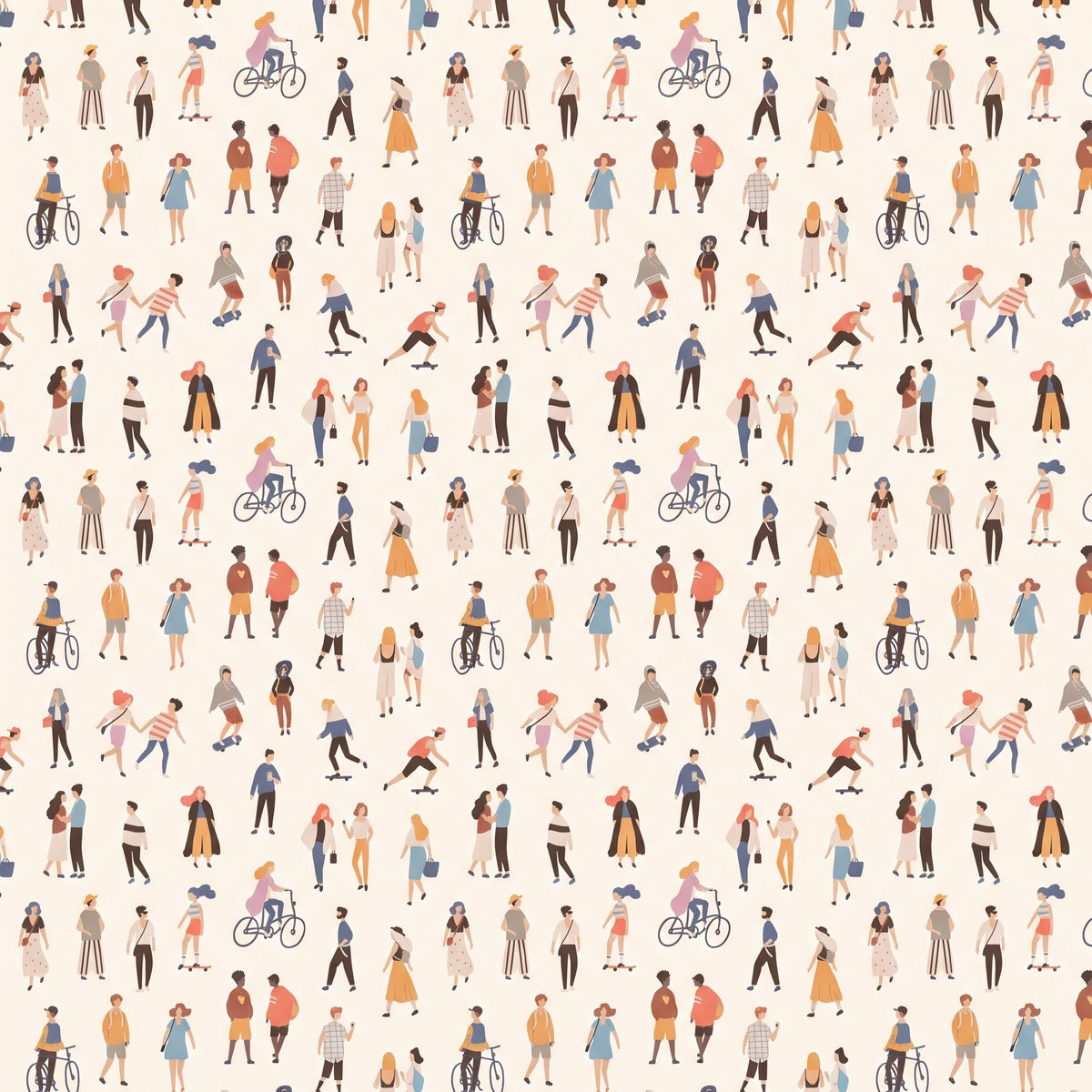 Ville colorée et personnages – motif à plat
